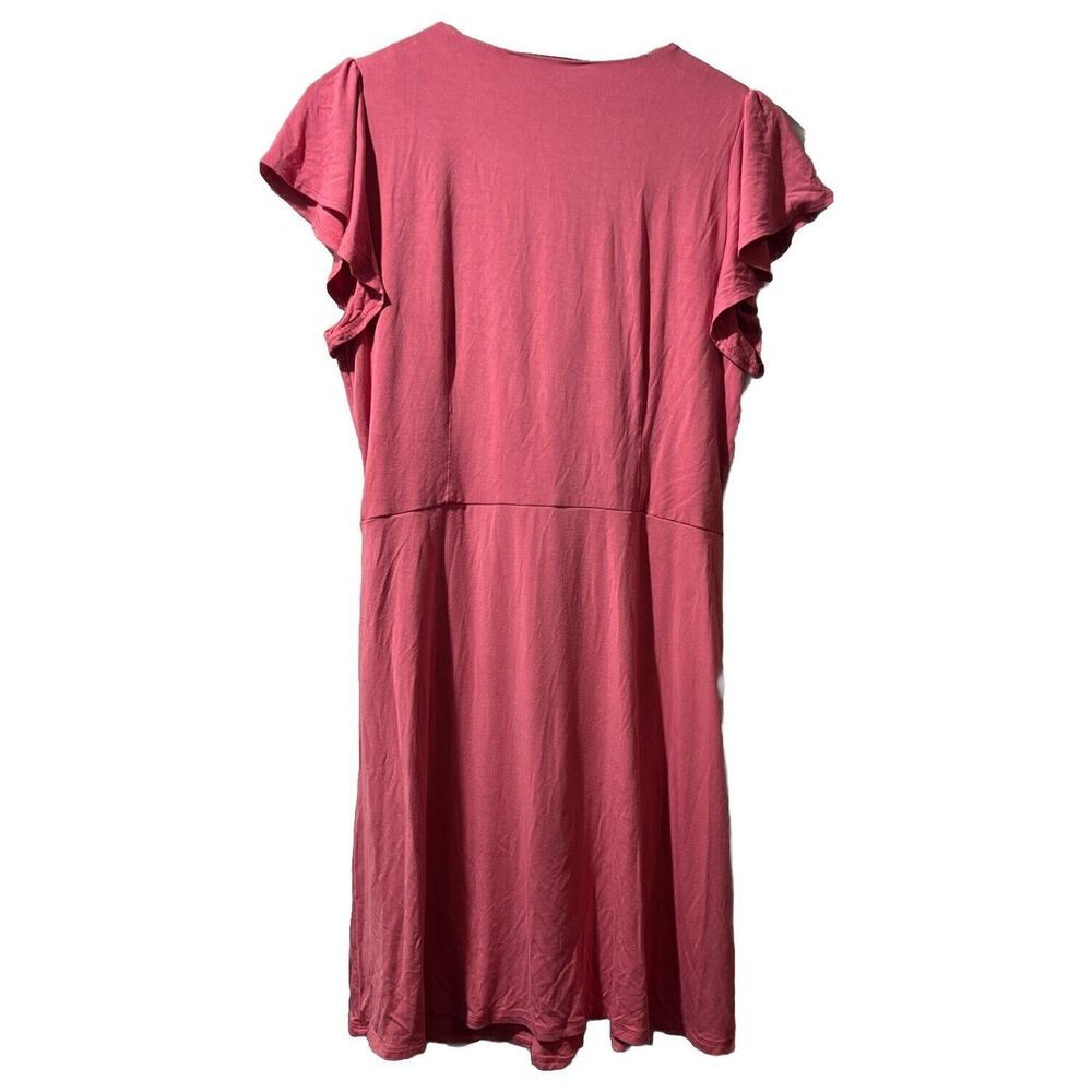 Women’s LOFT Coral Knit Dress Front Twist Size Medium Fit & Flare Knee Length - Picture 3 of 9